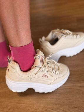 FILA Disruptors Platform Sneakers in Cream - Pink Logo